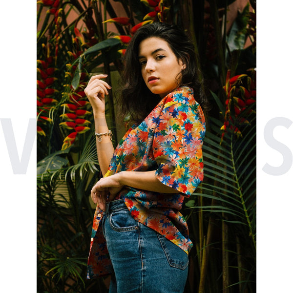 LENZING™ ECOVERO™ Flowers rot/orange/bunt