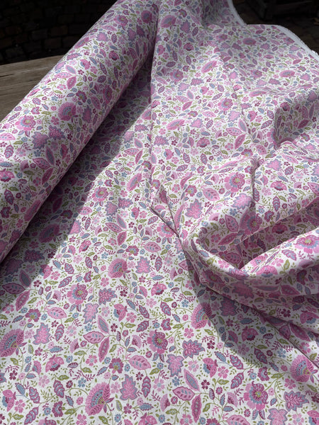 VOILE Blümchen und Blätter violet/pink