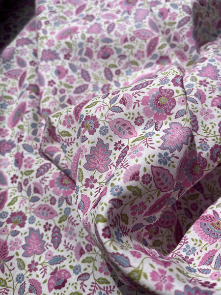 VOILE Blümchen und Blätter violet/pink
